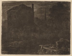 Natlandskab med Hus- og Kirkespir, formentlig ca. 1660. af Allart van Everdingen
