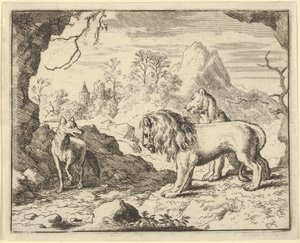 Renard overbeviser løven og løvinden om at finde en skat, som hans far stjal fra dem ..., 1650-75. af Allart van Everdingen
