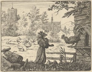 Renard, forklædt som en munk, vinder hanens tillid, 1650-75.