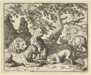 Renard anklager falsk sin far for at have konspireret mod løven, 1650-75. af Allart van Everdingen