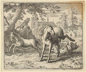 Renard går med grævlingen i retten for at formilde løvens vrede, 1650-75. af Allart van Everdingen