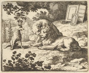 Renard lyver, at han gav vædderen forskellige dyrebare genstande, der var beregnet til løven ..., 1650-75. af Allart van Everdingen
