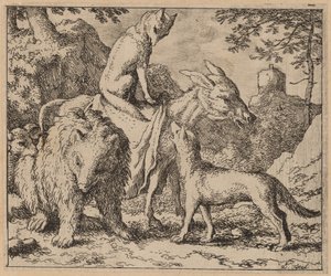 Reynard siddende på toppen af æselet, sandsynligvis ca. 16451656. af Allart van Everdingen