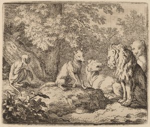 Reynard fortæller en historie om skjulte skatter, sandsynligvis ca. 16451656. af Allart van Everdingen