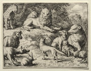 Reynard the Fox: Reynard dukker op ved retten af Allart van Everdingen