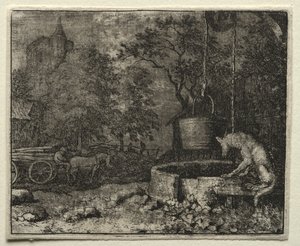 Reynard the Fox: Reynard tricks the Wife of the Wolf. af Allart van Everdingen