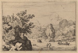 Klippe midt i en flod, sandsynligvis ca. 16451656. af Allart van Everdingen
