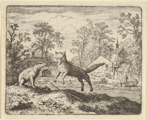 Grævlingen pålægger som straf at hoppe tre gange over en pind på jorden, 1650-75. af Allart van Everdingen
