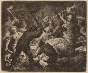 Bjørnen overfaldet af bønderne, sandsynligvis ca. 16451656. af Allart van Everdingen