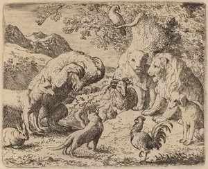 Bjørnen beder løven om retfærdighed, sandsynligvis ca. 16451656.