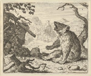 Bjørnen kalder Renard til at møde op for Dyrenes Råd, 1650-75. af Allart van Everdingen