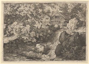 Kaskaden nær vandmøllen, 1600-tallet. af Allart van Everdingen