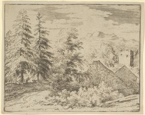 Manden mellem de to grantræer, 1600-tallet. af Allart van Everdingen