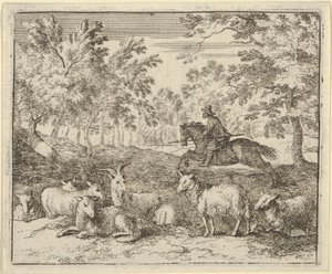 Hyrden på hesteryg jager hjorten, 1650-75. af Allart van Everdingen