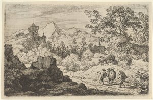 De tre mænd og portneren, 1600-tallet. af Allart van Everdingen