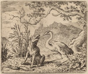 Ulven og tranen, sandsynligvis ca. 16451656. af Allart van Everdingen