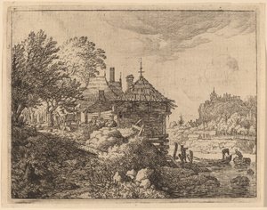 To både nærmer sig en hytte, sandsynligvis ca. 16451656. af Allart van Everdingen