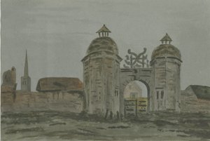 Hamstall Ridware Hall - Porters" Lodge: akvarelmaleri, og [1824-1882] af Allen Edward Everitt