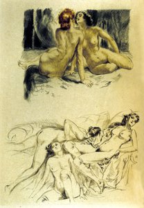 Illustration af "Forbandede kvinder"" i "Les fleurs du mal" af den franske digter Charles Baudelaire (1821-1867). Radering af Almery Lobel-Riche (Lobel Riche) (1880-1950). 20. århundrede