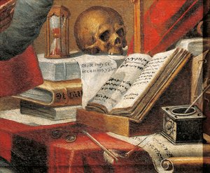 Manuskripter af Sankt Hieronymus: vulgat, maleri tilskrevet Alonso Antonio Villamor (1661-1729), detalje
