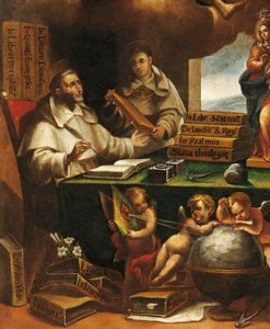 Sankt Albert den Store og Sankt Thomas af Aquinas, detaljer, Sankt Paul vises for Sankt Albert den Store og Sankt Thomas af Aquinas, af Alonso Antonio Villamor (1661-1729). Klosteret San Esteban, Salamanca.