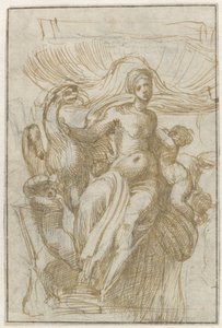 Leda af Venus (?) med fugl og putti til en skal