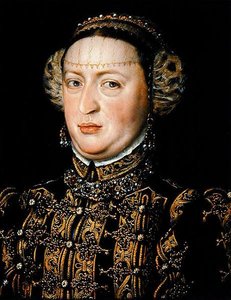 Katarina af Østrig, dronning af Portugal (1507-78) (olie på egetræspanel) af Alonso Sánchez Coello