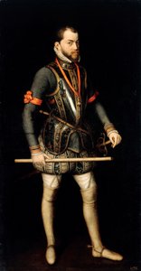 ""Portræt af Philip II (1527-1598), konge af Spanien"" (Portræt af Filip II (1527-1598), konge af Spanien og Portugal) Maleri af Alonso Sanchez Coello (1531-1588) Olie på lærred Dim 187x100 cm Staatliche Museen, Berlin af Alonso Sánchez Coello