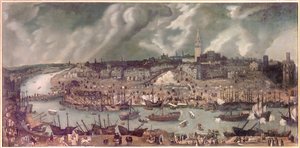 Udsigt over byen Sevilla (Spanien) Maleri tilskrevet Alonso Sanchez-Coello (Sanchez Coello) (ca. 1531-1588) Slutningen af det 16. århundrede