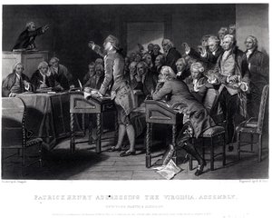 Patrick Henry taler til Virginia-forsamlingen, marts 1775 indgraveret af Henry Bryan Hall (1808-84), 1856 af Alonzo Chappel