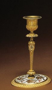 Lysestage, fra et Napoleon III firedelt skrivebordssæt, intarsia af Duvinage og Harinckouk, ca. 1877