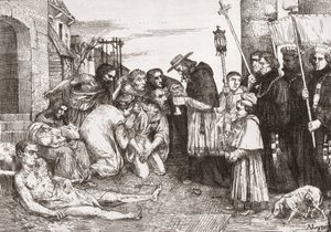 Pestofre i Rom (kobberstik) af Alphonse (after) Legros