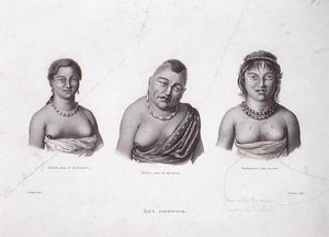 Hustruer til Hawaii-høvdingene fra Sandwichøerne, ca. 1824 (gravering)