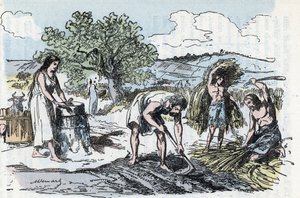 Esihistorian arkielämää: maataloustyön kohtaus raudan aikakaudella Kaiverrus kirjasta "" La nature et l