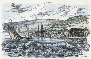 Udsigt over tidevandsboringen af ​​Seinen til Caudebec-en-Caux (Caudebec en Caux) i Seine Maritime, Normandiet (tidevandsboringen af ​​Seine-floden a Caudebec en Caux, Normandiet) Indgravering fra "" La nature et l