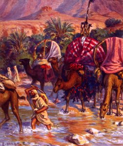 Gruppe af arabiske nomader i ørkenen. af Nasreddine Dinet (Alphonse-Étienne Dinet). 1861 1929. en fransk orientalistisk maler 1918 af Alphonse Etienne Dinet