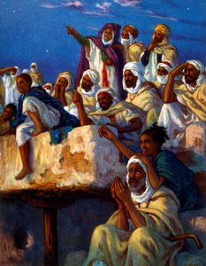 Illustration, der viser arabere ved bøn under Ramadan-perioden. Af Nasreddine Dinet (Alphonse-Étienne Dinet). 1861 1929