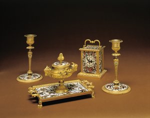 Napoleon III firedelt skrivebordssæt, intarsia af Duvinage og Harinckouk, ca. 1877