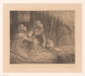 To knælende kvinder kigger op af Alphonse Legros (signed by artist)
