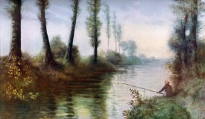 En kanal med en fisker, c1857-1911, 1912. af Alphonse Legros