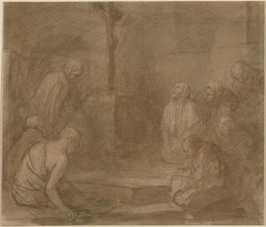 At the Foot of the Cross (pen og brunt blæk med brun lavering over grafit på lagenpapir)