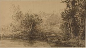 Bank of a River (pen og brunt blæk med brun lavering på karton)