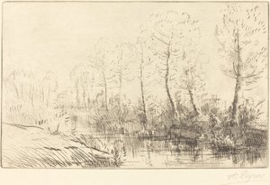 Birketræer: vandkant set i morgenlys Birketræer: vandkant, morgeneffekt. af Alphonse Legros