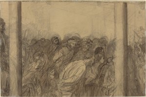 Skare af mennesker set mellem to søjler [verso]. af Alphonse Legros