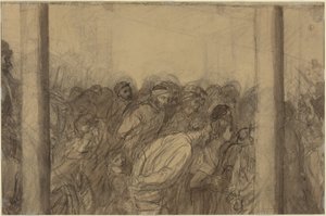 Menneskemængde set mellem to søjler [verso] af Alphonse Legros