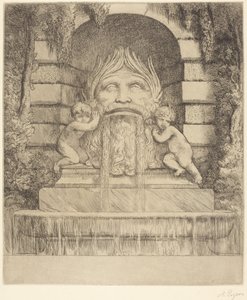 Fontæne: grotesk maske, børn og bassin af Alphonse Legros