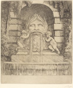 Springvand: Grotesk, børn og bassin Une springvand: Masque, enfants et bassin. af Alphonse Legros