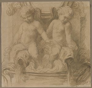 Springvand med Putti Riding Delfiner af Alphonse Legros