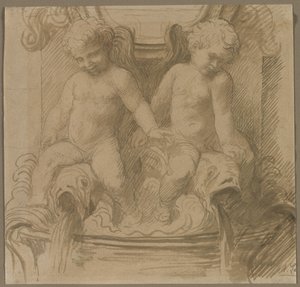 Springvand med Putti Riding Dolphins, sidste halvdel af 1800-tallet. af Alphonse Legros