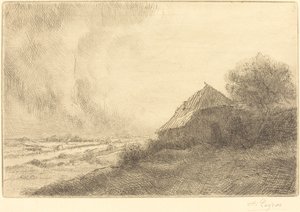 Hovel on a Hillside Masure sur la colline. af Alphonse Legros